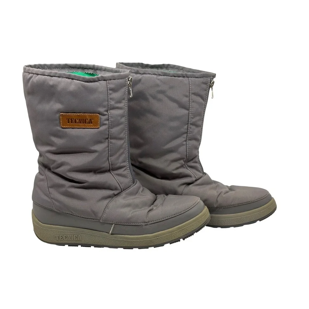 Tecnica‎ Vintage Moon Boots Gray Nylon Front Zip Winter Snow Boots Size EU 45